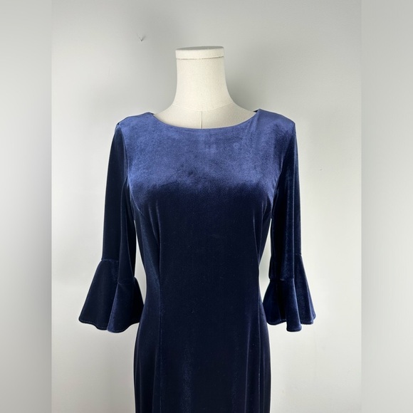 DKNY Midnight Blue Velvet Bell Sleeve  A Line Midi Cocktail Dress Size 6 - Picture 5 of 11